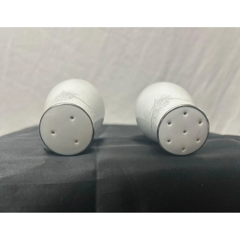 Noritake Casablanca 6842 Salt and Pepper Shakers Set Fine China Platinum Rim